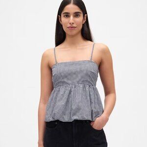 GAP Navy Blue and White Gingham Plaid Poplin Bubble Top - NWT - Size Medium